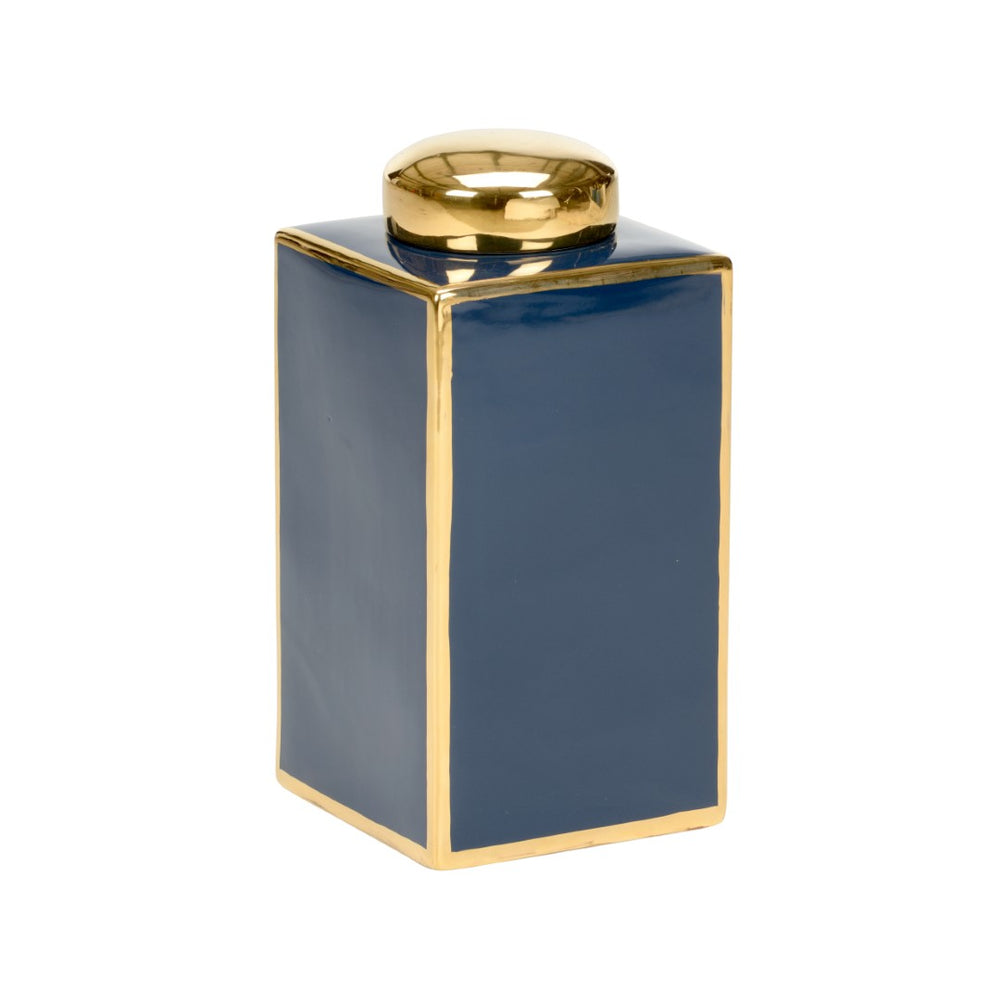 Wildwood Infinity Ceramic Navy Canister With Gold Trim - 16" Decorative Storage Jar, Removable Lid, Luxe Accent 302394