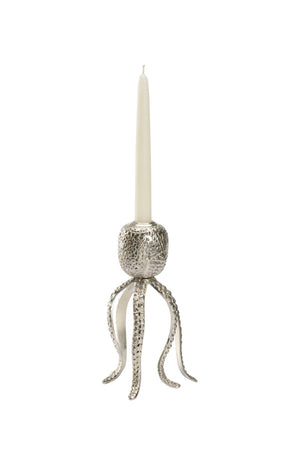 Wildwood Pacific Octopus Candleholder Nickel — Sculptural Coastal Taper Candle Holder, Metal Finish Accent 302396