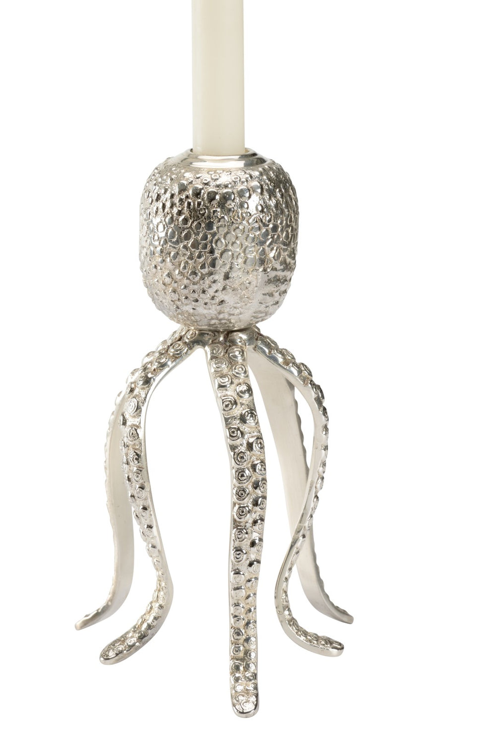 Wildwood Pacific Octopus Candleholder Nickel — Sculptural Coastal Taper Candle Holder, Metal Finish Accent 302396