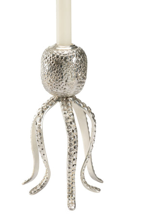 Wildwood Pacific Octopus Candleholder Nickel — Sculptural Coastal Taper Candle Holder, Metal Finish Accent 302396