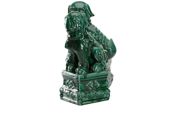Wildwood Scenic Green Glazed Foo Dogs Pair — Ceramic Chinese Guardian Lions For Mantel, Shelf, Entryway Decor 302398