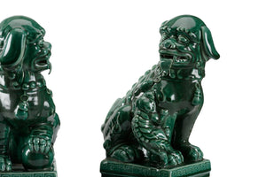 Wildwood Scenic Green Glazed Foo Dogs Pair — Ceramic Chinese Guardian Lions For Mantel, Shelf, Entryway Decor 302398
