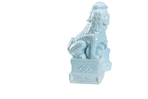 Wildwood Hawaiian Blue-Glazed Foo Dogs Pair — Coastal Ceramic Guardian Lions For Tabletops, Mantels, Prosperity Decor 302399