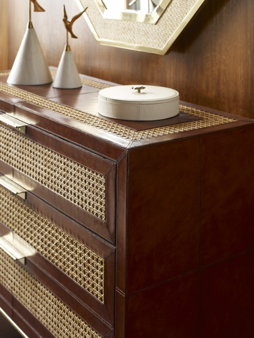 Wildwood Arabella Cream Leather Decorative Boxes Set Of 3 — Felt-Lined Round Storage With Antique Brass Knobs 302406