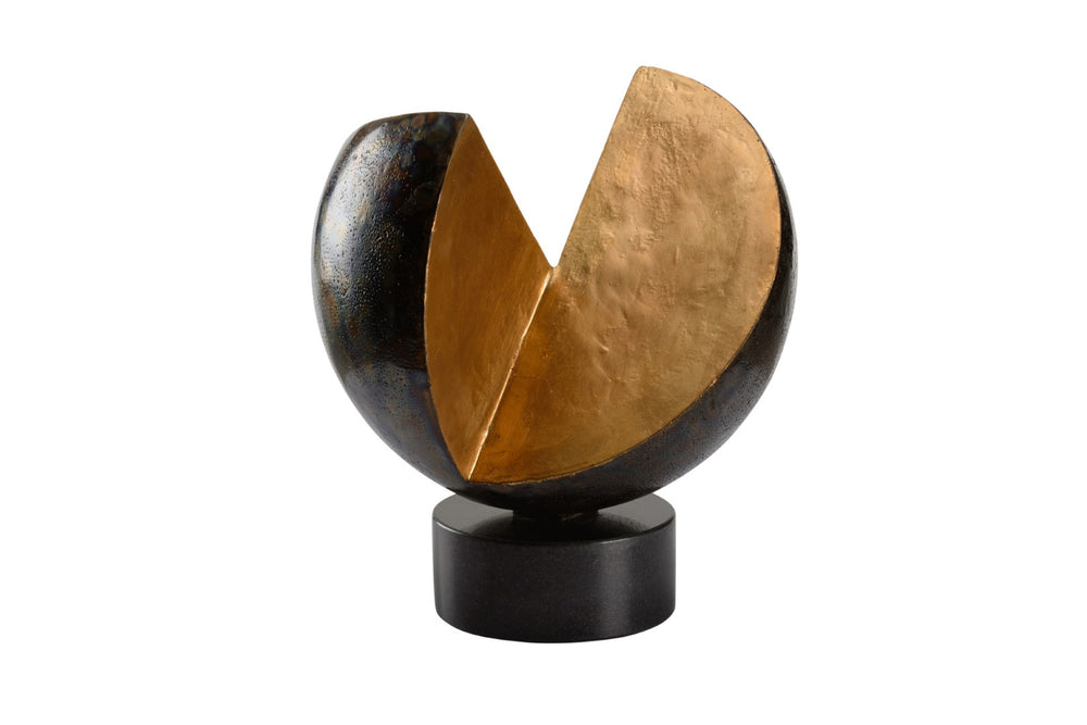 Wildwood Influencer Earthcore Sculpture — Textured Bronze & Gold Orb On Black Marble Base For Modern Spaces 302408