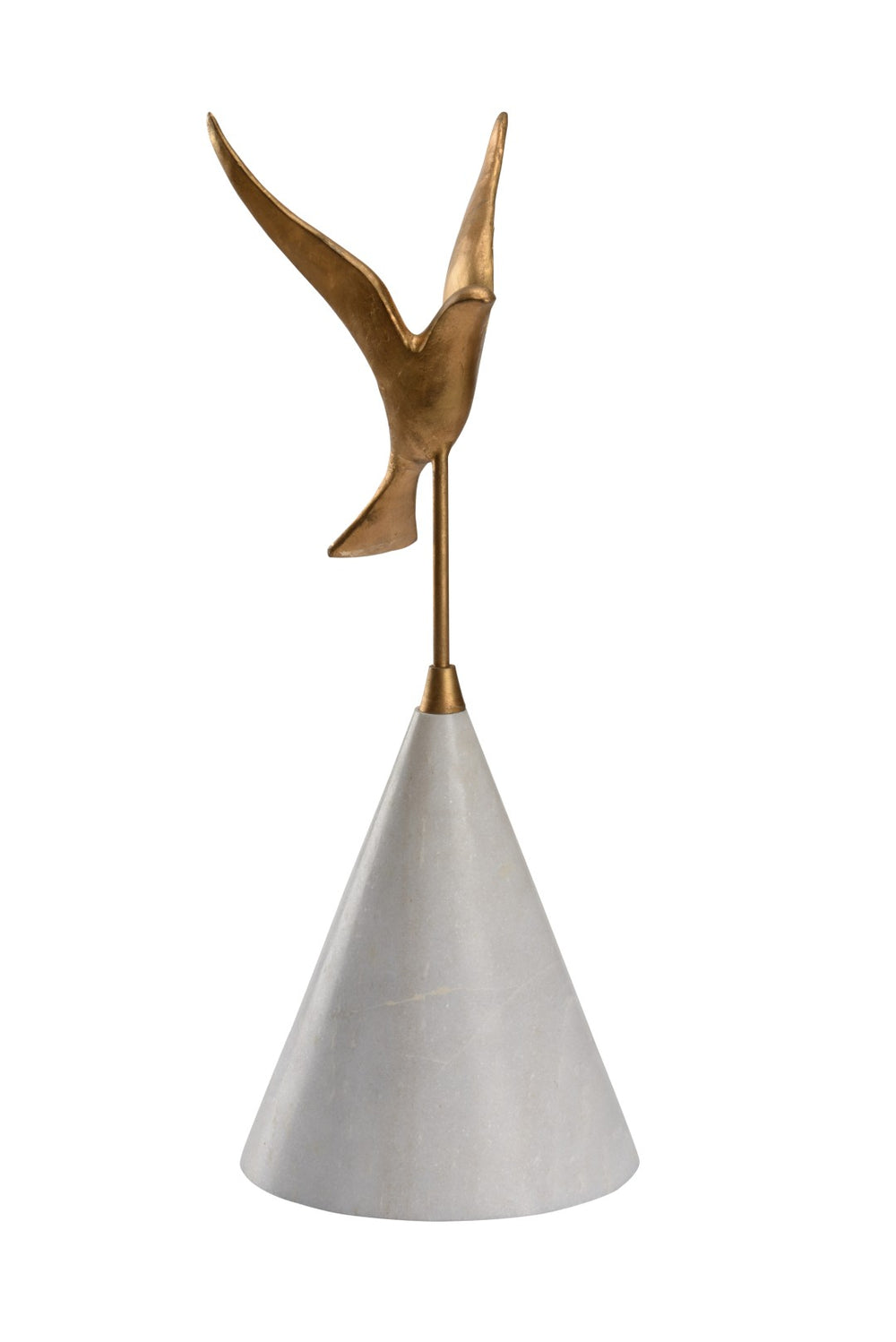 Wildwood Flights Sculptural Accent In Metallic Gold On White Marble Base — Elegant Mid-Flight Bird For Tablescape Decorating 10h x 3.75w x 3.75d 302409