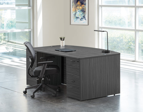 OSP Home Furnishings Napa Bow Top Executive Desk with Curved Ergonomic Surface for Modern Home Office Use NAPSGW-TYP1