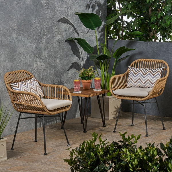 English Elm Rodney Polyethylene Rattan Accent Chair Set Woven Over Steel Frame for Modern Living 65036.00LBRN