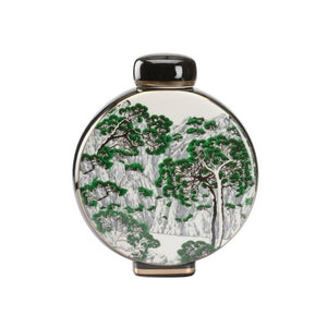Wildwood Matsu Chinoiserie Ceramic Vase With Removable Lid — Green & White Landscape, Gold Accents, Elegant Decor 9.5h x 8w x 3.5d 302433
