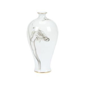 Wildwood White Porcelain Cinder Smoke Vase With Hand-Painted Black Smoke Motif And Metallic Gold Trim For Modern Spaces 17.5h x 9w x 9d 302436