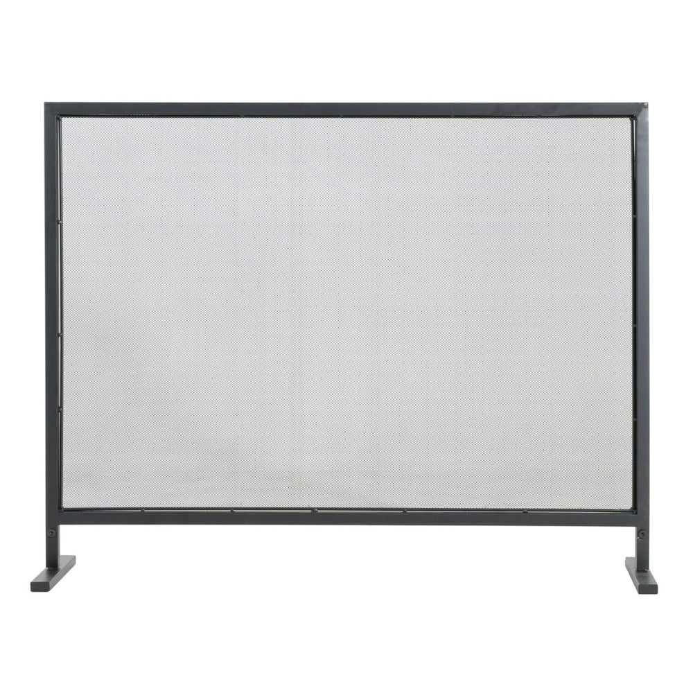 English Elm Regina Single Panel Iron Fireplace Screen Fine Mesh Hearth Guard in Matte Black N775P386918B