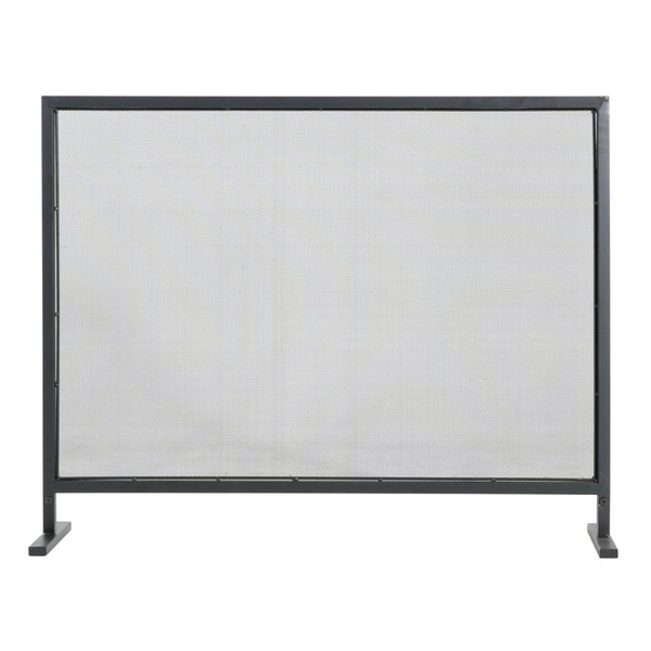 English Elm Regina Single Panel Iron Fireplace Screen Fine Mesh Hearth Guard in Matte Black N775P386918B