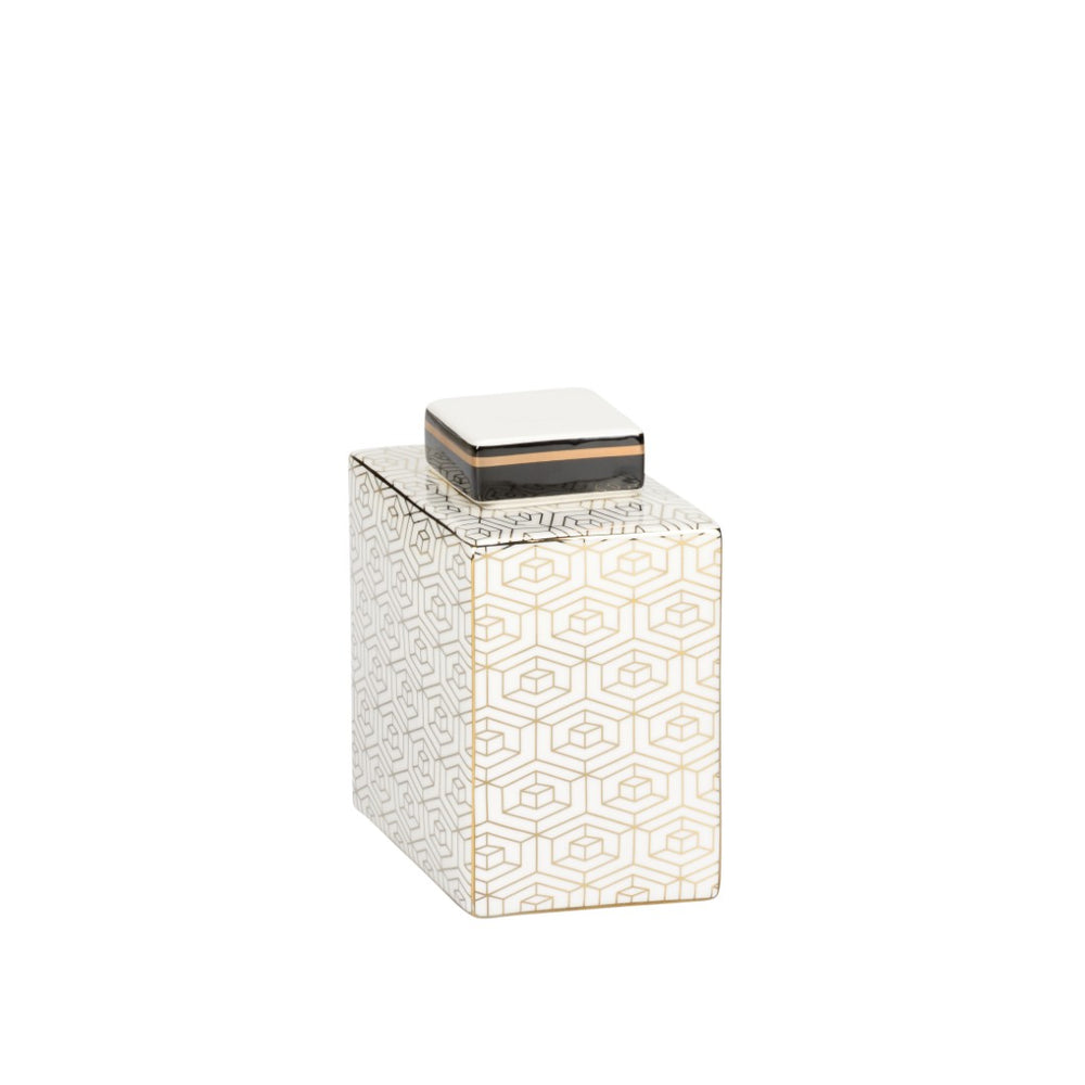 Wildwood Clara White Glazed Porcelain Canister With Gold Geometric Accent — Rectangular Decorative Storage 302440