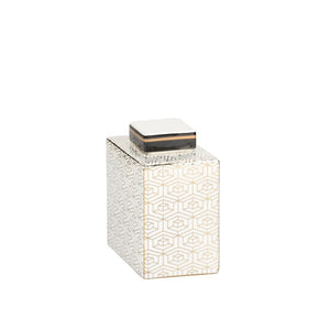 Wildwood Clara White Glazed Porcelain Canister With Gold Geometric Accent — Rectangular Decorative Storage 302440