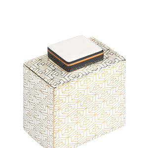 Wildwood Clara White Glazed Porcelain Canister With Gold Geometric Accent — Rectangular Decorative Storage 302440