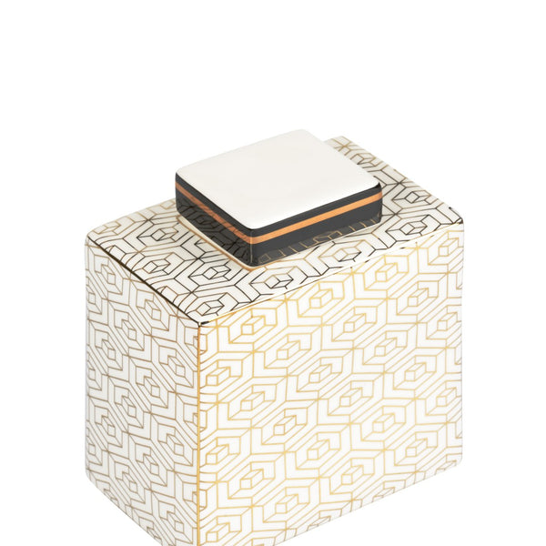 Wildwood Clara White Glazed Porcelain Canister With Gold Geometric Accent — Rectangular Decorative Storage 302440