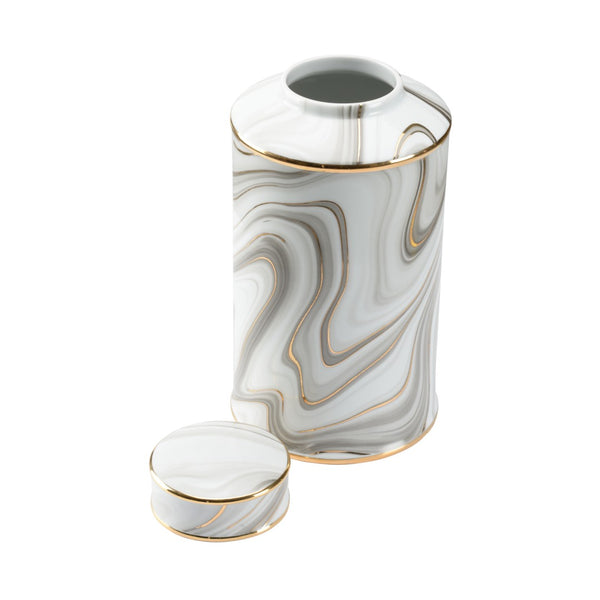 Wildwood Golden Porcelain Smoke Canister Large 15" Tall With Gold Trim — Decorative Storage For Home Accents 302441