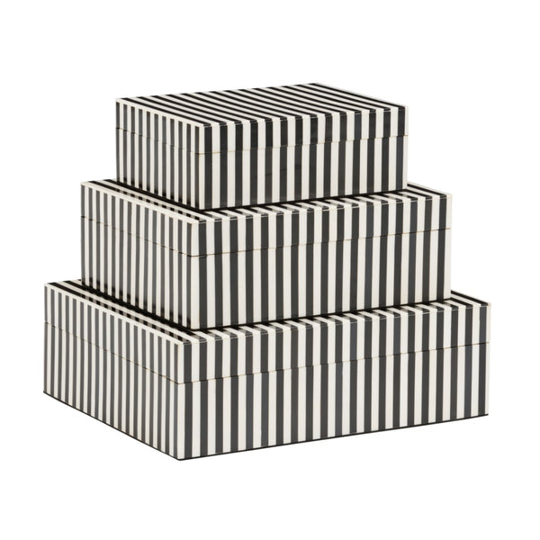Wildwood Baxter Decorative Storage Boxes Set Of 3 — Modern Black & White Wooden Boxes With Removable Lids For Shelves 302456