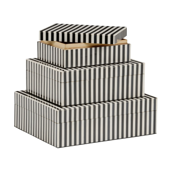 Wildwood Baxter Decorative Storage Boxes Set Of 3 — Modern Black & White Wooden Boxes With Removable Lids For Shelves 302456