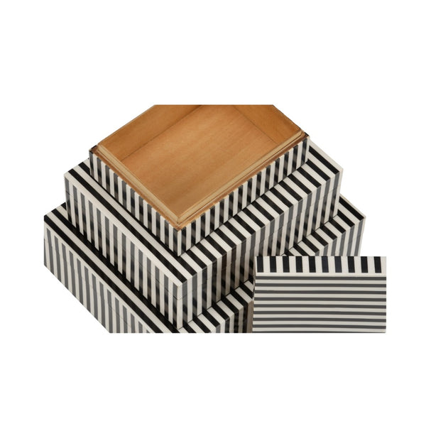 Wildwood Baxter Decorative Storage Boxes Set Of 3 — Modern Black & White Wooden Boxes With Removable Lids For Shelves 302456