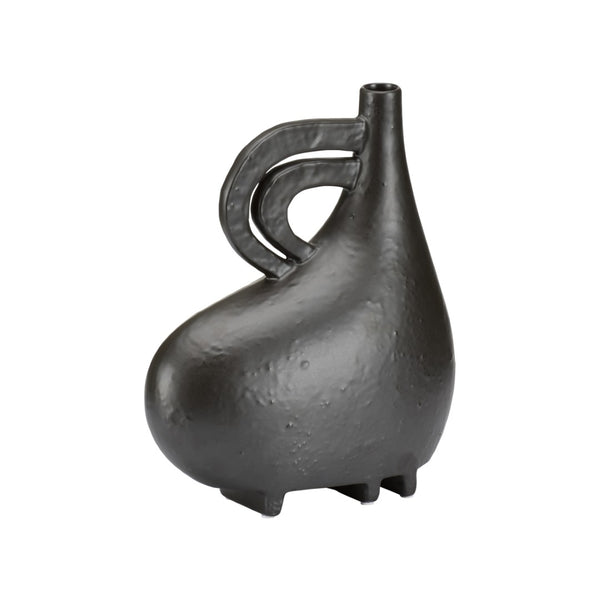 Wildwood Punalu'u Sculptural Accent Vase With Deep Black Glaze — Textured Ceramic Focal Piece For Shelves Desktops 12h x 9.75w x 4.25d 302462