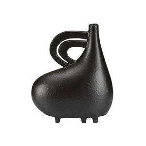 Wildwood Punalu'u Sculptural Accent Vase With Deep Black Glaze — Textured Ceramic Focal Piece For Shelves Desktops 12h x 9.75w x 4.25d 302462