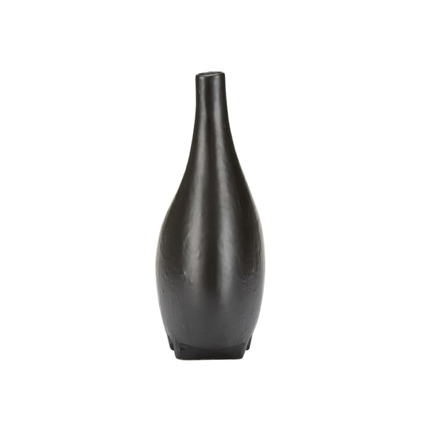 Wildwood Punalu'u Sculptural Accent Vase With Deep Black Glaze — Textured Ceramic Focal Piece For Shelves Desktops 12h x 9.75w x 4.25d 302462