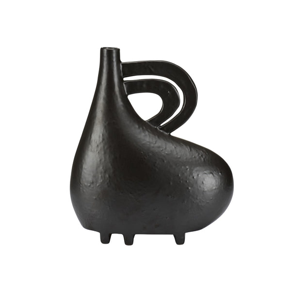 Wildwood Punalu'u Sculptural Accent Vase With Deep Black Glaze — Textured Ceramic Focal Piece For Shelves Desktops 12h x 9.75w x 4.25d 302462