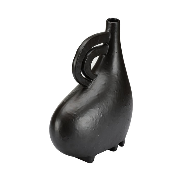 Wildwood Punalu'u Sculptural Accent Vase With Deep Black Glaze — Textured Ceramic Focal Piece For Shelves Desktops 12h x 9.75w x 4.25d 302462