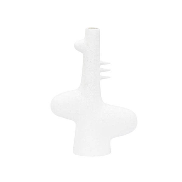 Wildwood Kona Sculptural Ceramic Vase With Smooth White Glaze — Coastal-Modern Accent For Shelves & Tablescape 13.5h x 9.5w x 3.5d 302465