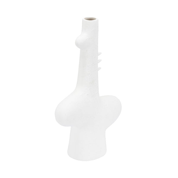 Wildwood Kona Sculptural Ceramic Vase With Smooth White Glaze — Coastal-Modern Accent For Shelves & Tablescape 13.5h x 9.5w x 3.5d 302465