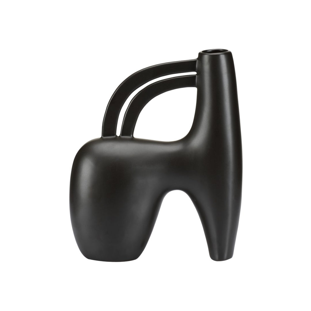 Wildwood Punalu'u Sculptural Accent Vase With Deep Black Glaze — Textured Ceramic Focal Piece For Shelves Desktops 12h x 3.75w x 2.6d 302467