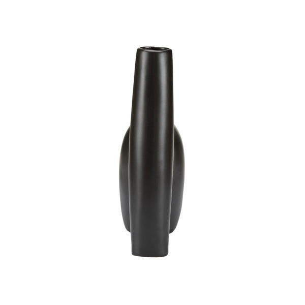 Wildwood Punalu'u Sculptural Accent Vase With Deep Black Glaze — Textured Ceramic Focal Piece For Shelves Desktops 12h x 3.75w x 2.6d 302467