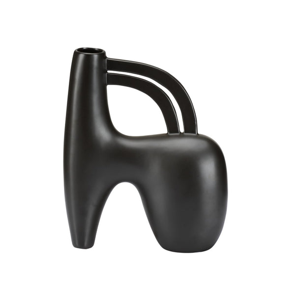 Wildwood Punalu'u Sculptural Accent Vase With Deep Black Glaze — Textured Ceramic Focal Piece For Shelves Desktops 12h x 3.75w x 2.6d 302467