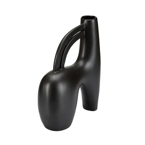 Wildwood Punalu'u Sculptural Accent Vase With Deep Black Glaze — Textured Ceramic Focal Piece For Shelves Desktops 12h x 3.75w x 2.6d 302467