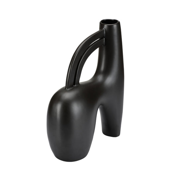 Wildwood Punalu'u Sculptural Accent Vase With Deep Black Glaze — Textured Ceramic Focal Piece For Shelves Desktops 12h x 3.75w x 2.6d 302467