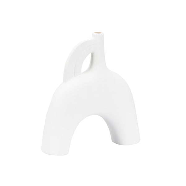 Wildwood Kona Sculptural Ceramic Vase With Smooth White Glaze — Coastal-Modern Accent For Shelves & Tablescape 10.5h x 10w x 2.5d 302469