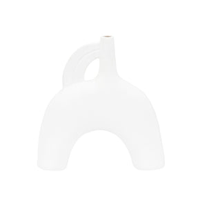 Wildwood Kona Sculptural Ceramic Vase With Smooth White Glaze — Coastal-Modern Accent For Shelves & Tablescape 10.5h x 10w x 2.5d 302469