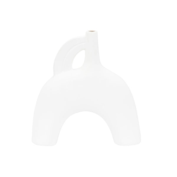 Wildwood Kona Sculptural Ceramic Vase With Smooth White Glaze — Coastal-Modern Accent For Shelves & Tablescape 10.5h x 10w x 2.5d 302469