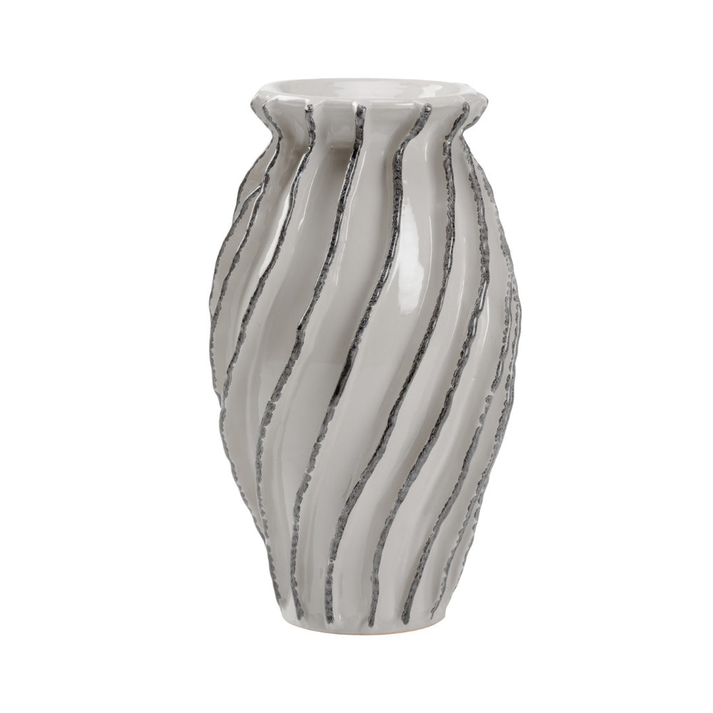 Wildwood Capricciosa Hand-Sculpted Italian Ceramic Vase 23" Tall In Gray Glaze With Black-Highlighted Edges 302472