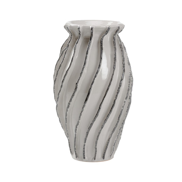 Wildwood Capricciosa Hand-Sculpted Italian Ceramic Vase 23" Tall In Gray Glaze With Black-Highlighted Edges 302472