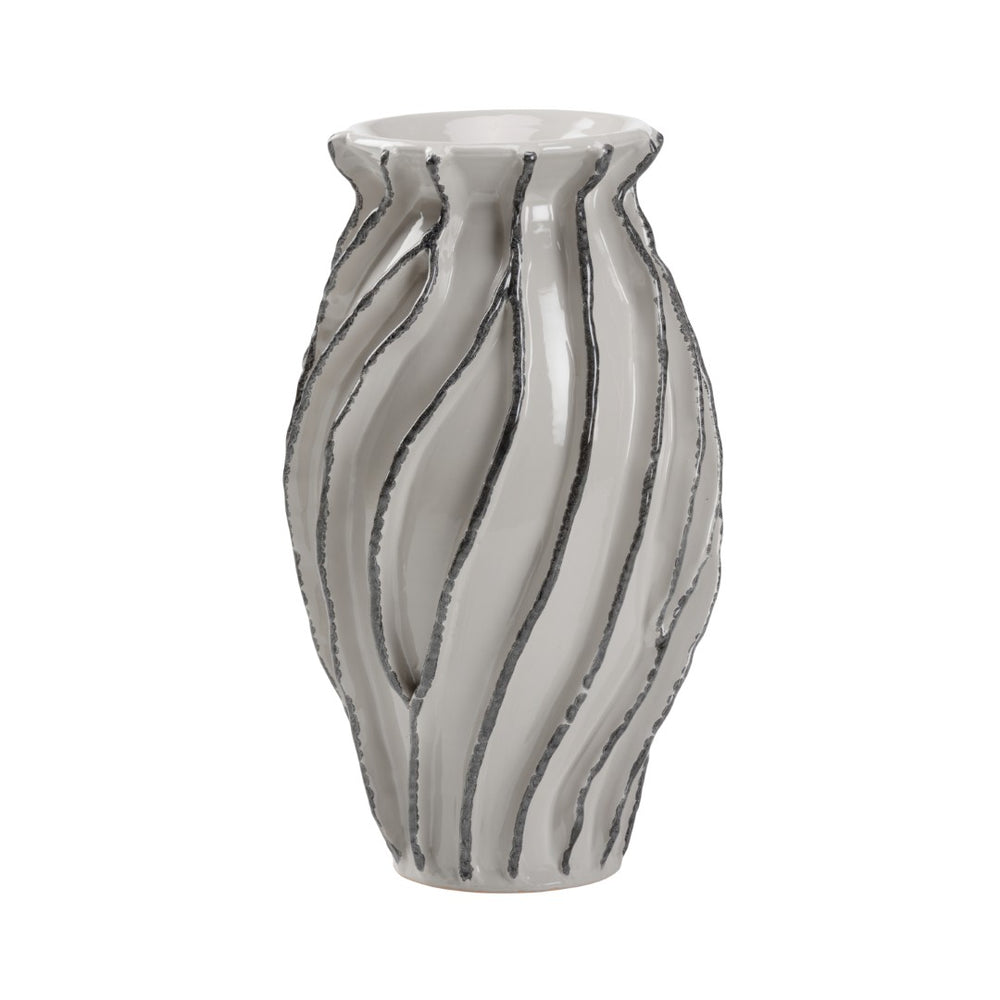Wildwood Capricciosa Hand-Sculpted Italian Ceramic Vase 23" Tall In Gray Glaze With Black-Highlighted Edges 302472