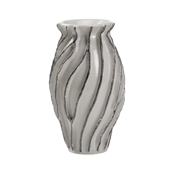 Wildwood Capricciosa Hand-Sculpted Italian Ceramic Vase 23" Tall In Gray Glaze With Black-Highlighted Edges 302472