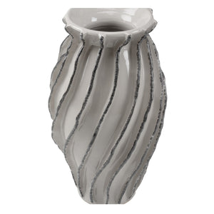 Wildwood Capricciosa Hand-Sculpted Italian Ceramic Vase 23" Tall In Gray Glaze With Black-Highlighted Edges 302472