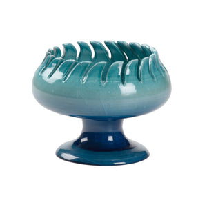 Wildwood Como Hand-Sculpted Italian Ceramic Compote In Blue-Turquoise Ombré Glaze — Coastal Centerpiece Bowl 302478