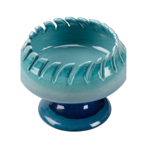 Wildwood Como Hand-Sculpted Italian Ceramic Compote In Blue-Turquoise Ombré Glaze — Coastal Centerpiece Bowl 302478