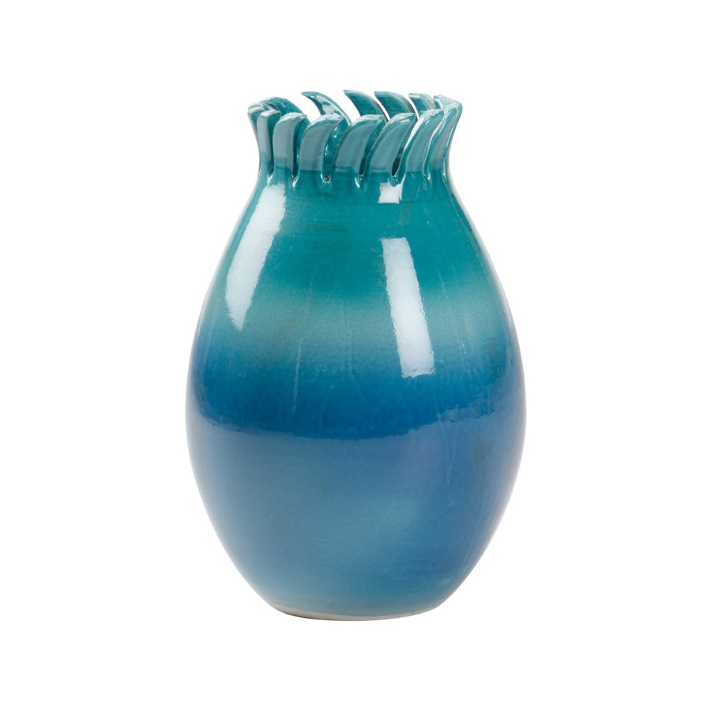Wildwood Como Italian Hand-Sculpted Ceramic Vase 19" Tall With Blue-Turquoise Ombre Glaze For Coastal Decor 302479
