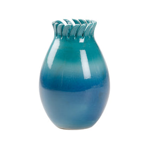 Wildwood Como Italian Hand-Sculpted Ceramic Vase 19" Tall With Blue-Turquoise Ombre Glaze For Coastal Decor 302479