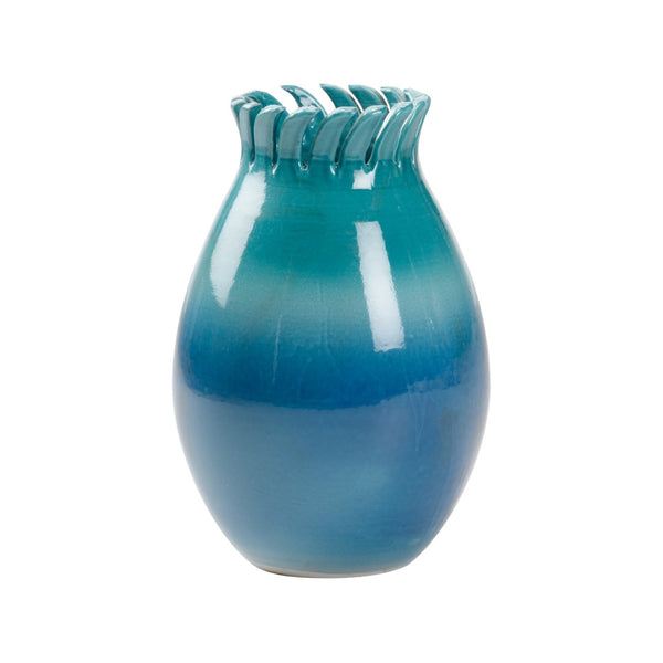 Wildwood Como Italian Hand-Sculpted Ceramic Vase 19" Tall With Blue-Turquoise Ombre Glaze For Coastal Decor 302479