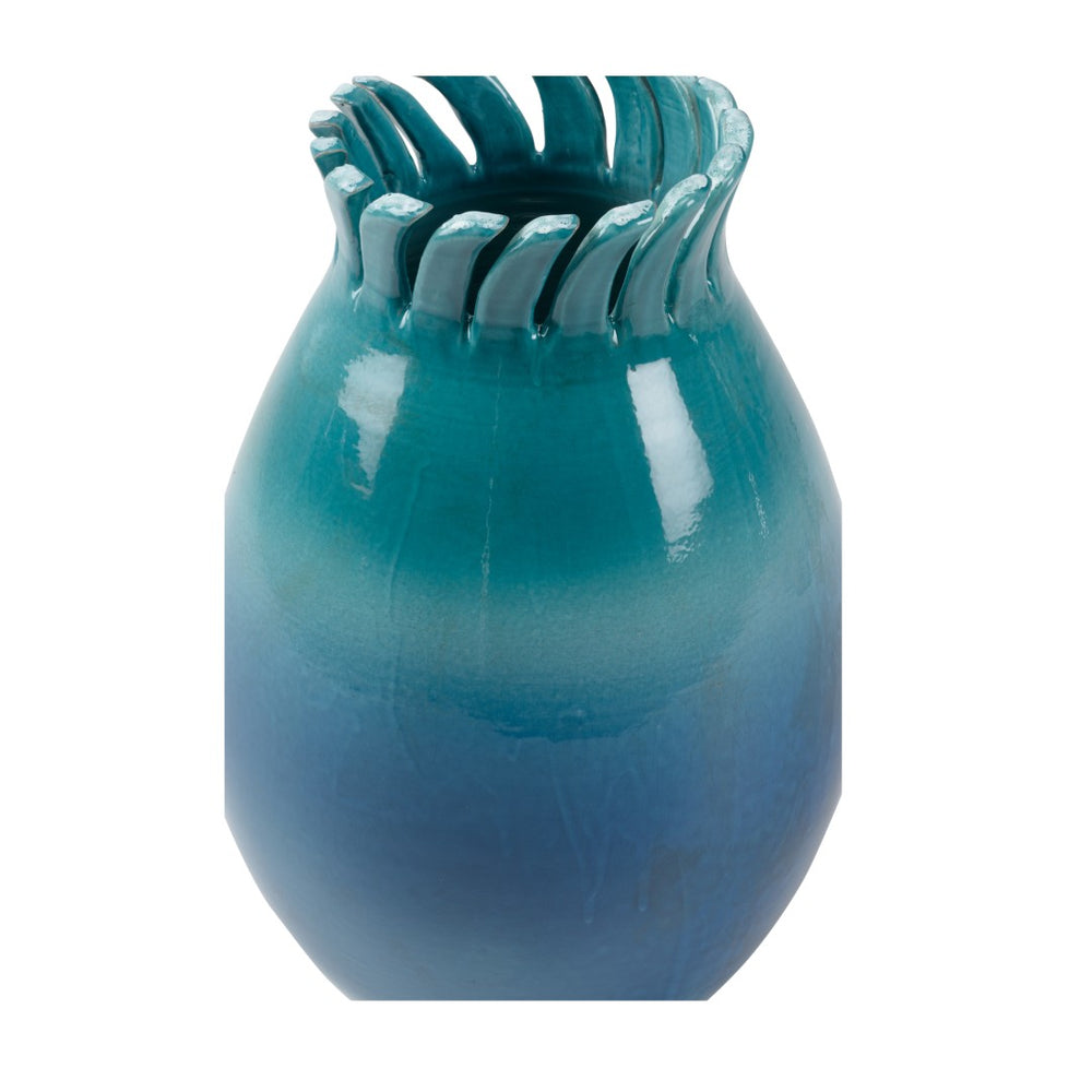 Wildwood Como Italian Hand-Sculpted Ceramic Vase 19" Tall With Blue-Turquoise Ombre Glaze For Coastal Decor 302479